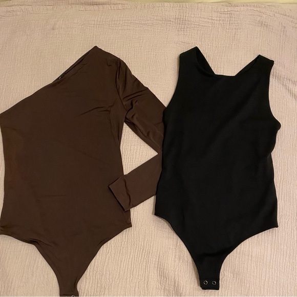 Express Black and Brown Bodysuits Asymmetrical and Classic Designs. Set Size S - Picture 1 of 11